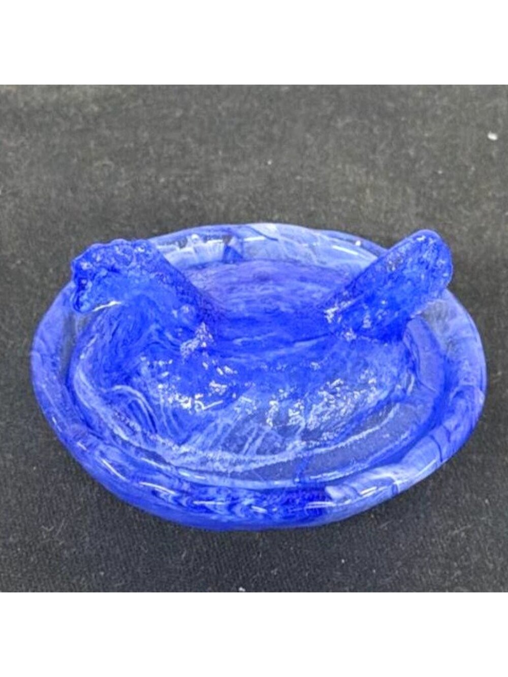 Vintage blue swirl glass hen on nest salt dip cellar - Picture 3 of 5